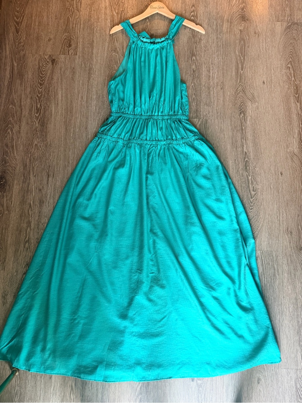 Flying Tomato Teal Halter Neck Maxi Dress Elastic Waist Size L Sleeveless - Picture 8 of 13